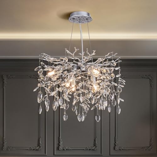 witkey Modern Tree Branch Crystal Chandelier Luxury Silver Crystal Pendant Lighting 18' Contemporary...