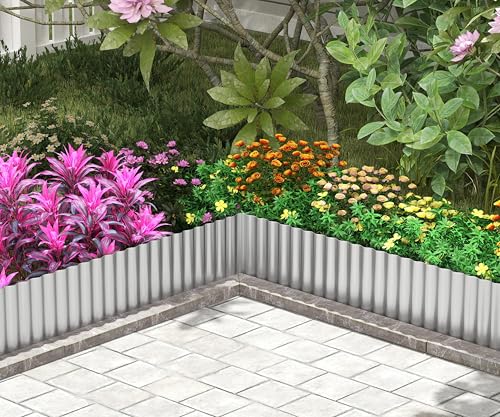 Metal Garden Edging Border, Corrugated Steel Landscaping, DIY for Lawn (Silver, 10 Inch x 20FT)