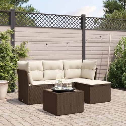 Vetnasa Set Comedor de jardín 5 Piezas y Cojines ratán sintético marrón Mobiliario, Muebles de jardín, Conjuntos de jardín Marrón 39,8 KG
