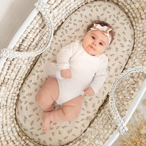 Image of lulumoon Muslin Bassinet Sheets Baby: Cotton Bassinet Sheets Fitted for Boys and Girls - Bassinet Mattress Sheets for Oval Rectangle or Hourglass