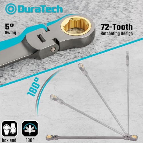 Image of DURATECH Extra Long Anti-Slip Flex-Head Ratcheting Wrench Set, 5-Piece, SAE