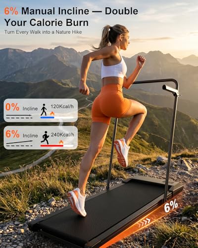 Image of Walking Pad with 6% Incline, 300LBS Capacity Under Desk Treadmill for Home Office, Quiet Portable Mini Treadmill with App & Remote Control, No Assembly, Slim Design for Small Spaces