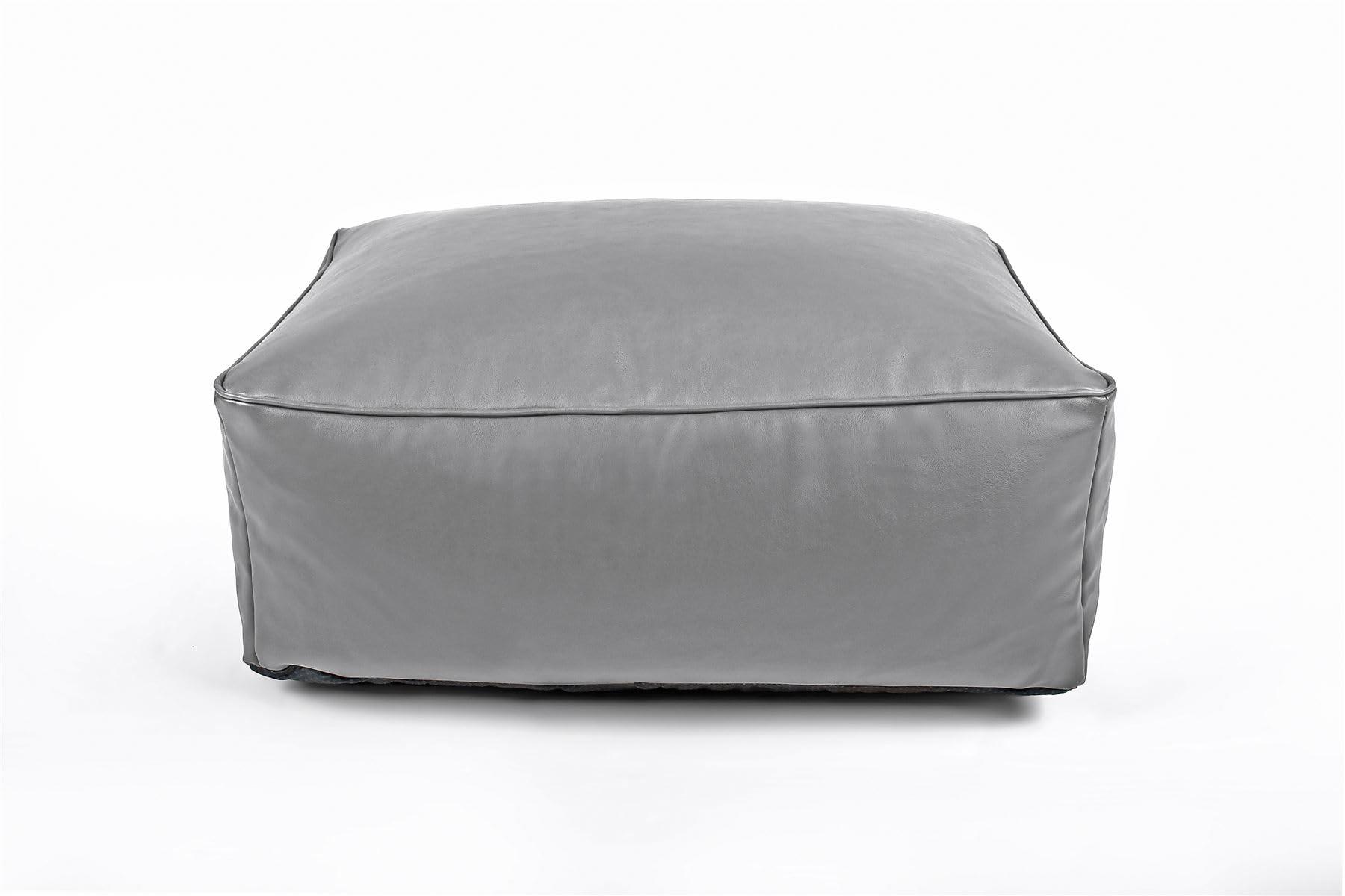 Littens Grey Rectangular Footstool Bean Bag, Soft Faux Leather, Pouffe, Ottoman, Livingroom Low Seat, Piped, Non-Slip (65cm x 45cm x 25cm)