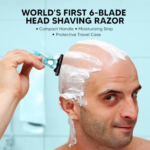 Image of Letsshave Pro Compact Head Shaving Razor for Men (1 Handle + 2 Blades) | 6-Blade Sensitive Razor with Pivot Head & Open Flow Architecture | Precision Shave with Moisturizing Strip | Anti-Slip Grip | Travel-Friendly with Protective Case