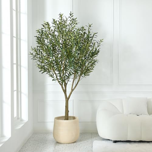 VeriNatural Artificial Olive Tree 7FT - Large Fake Olive Trees Indoor with 3066 Silk Leaves, Outdoor Potted Faux Plant with UV Resistant for Living Room,Office,Patio, Home Decor,VN157