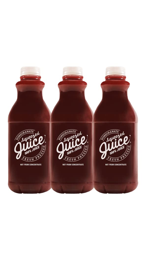 Squeezed Juice 100 Pomegranate Juice, 32 fl oz, 3 Pack Bottles HPP Pasteurized