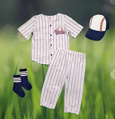 Personalized Rookie Of The Year First Birthday Baseball Uniform Navy Blue Pinstriped Jersey Pants Outfit Set2