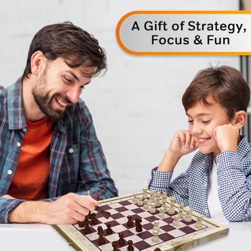 Image of Clapjoy Premium Foldable Wooden Chess Set | 13x13 Inch Folding Board with Storage | Strategy Game | Indoor Game | Handcrafted Board Game-Portable Storage Box - Return Gift | Travel Friendly