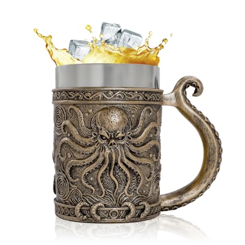 Image of Skull Octopus Beer Mug Drinking Tankard with Tentacle Handle for Men Party