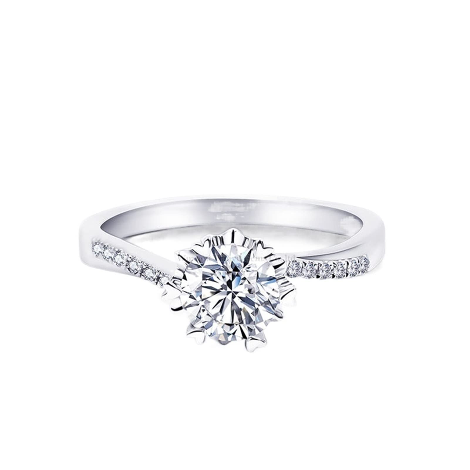 jiangjiang Tianyu Gems 6.5mm 5mm Round Moissanite Diamond Ring 925 Sterling Silver Engagement Wedding Heart Prong Setting Eternity Band (Gem Color : 6.5mm 1.0ct, Metal Color : 18K Gold Plated)