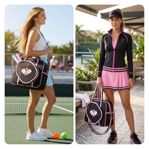 Pickleball Bag for Women Men, Tote with Adjustable Crossbody Strap, Lightweight Pickle Ball Bags with Paddle Cover Pocket Holds 2 Paddles - Image 2