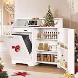 VECELO Tilt Out Trash Can Cabinet, Kitchen Trash Bin with Adjustable Shelves and Charging Station, Pet Proof Recycling Cabinet with Deodorizing, Ultimate Storage Solutions, White