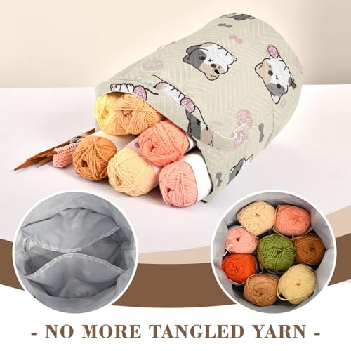Image of Tatenale Crochet Bag Yarn Bag Knitting Project Bag with Pockets and Handle Portable Yarn Storage Organizer Tangle Free 8.3x11 Inch Cats Cute