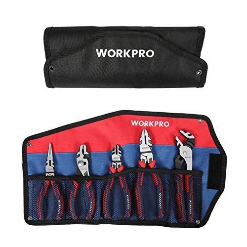 WORKPRO Pliers Set, Premium Cr-V Construction, Includes 6 Inch Slip Joint, Long Nose, Diagonal Cutting, 8 Inch Groove Joint, 7 Inch Linesman and Storage Pouch, for Basic Repair - Image 8