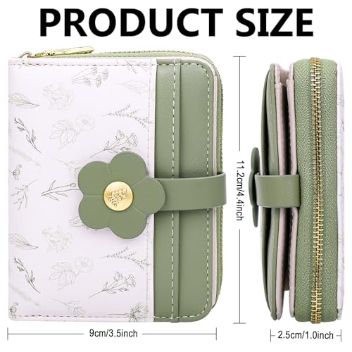 Image of Farcauo Cute Floral Womens Wallet Small Wallets for Women Thin Green Women's Wallet Kawaii Flower Card Wallets for Women Ladies