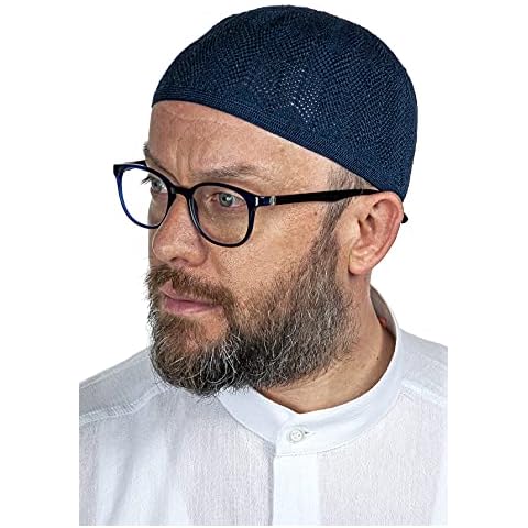 ihvan online Turkish Muslim Light Knitting Kufi Hats for Men, Taqiya, Takke, Peci, Islamic Caps, Islamic Gifts, Standart Size, Navy Blue, One Size Cover
