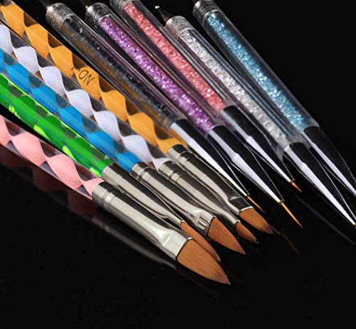 10 Pieces Nail Art Pens Kit Include Liner Brushes and Gel Painting Dotting Acrylic Nail Brush Pens (Style Set 1)