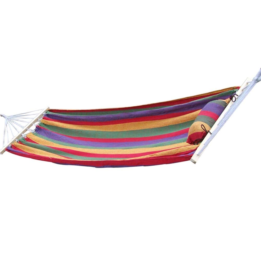 Hammocks Swing Chairs Accessories Swing Chairs Outdoor Leisure Travel Equipment With Wooden Pole + Pillow Color Stripe Canvas Hammock Travel Camping With Tie Rope And Canvas Bag Portable Safety