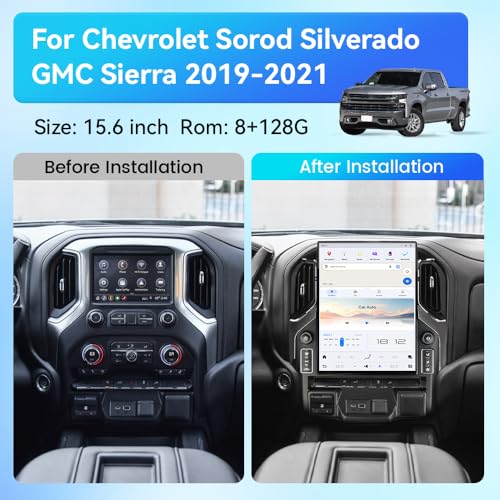 15.6 Inch 8+128GB Tesla Screen Android 13 Car Stereo for Chevrolet Silverado GMC Sierra 2019-2023 Car GPS Navigation Multimedia Player AutoRadio Tape Unit (8-128GB CarPlay)