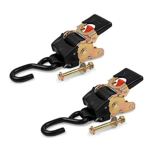 2 Quick N Easy Autoretract Strap Cargo Tie Downs - Retractable 1 Inch X 9 Ft Bolt-On Ratchet Straps W/S Hook For Trailers & Pickups - 1,200 Lbs Break Strength - Dc Cargo Mall #TOP7