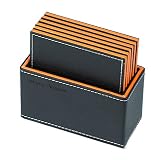 Estrend PU Leather Coasters with Holder Set of 6, Square Black Coaster for Cold & Hot Drinks