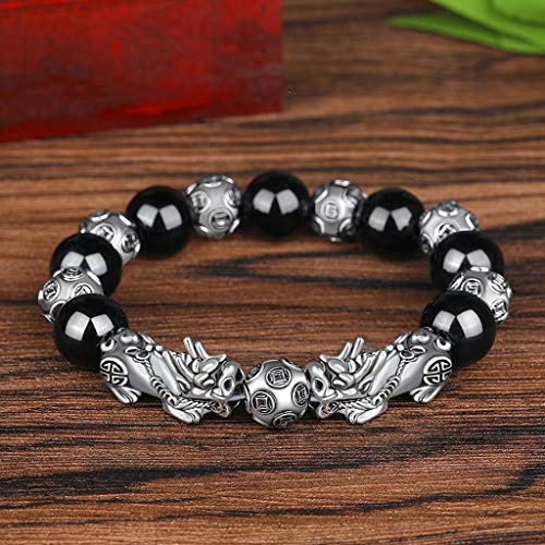 NOWON Schwarzer Obsidian Stein Buddhismus Sechs Wörter Pixiu Perlen Armband Glück Amulett Schmuck Cover