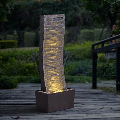 MSEONWXI Curved Outdoor Waterfall Fountain, 36.2" Elegant Outdoor Water Fountain