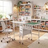 Furnaza 56.7' Foldable Wheeled Sewing Craft Table with Charging Station