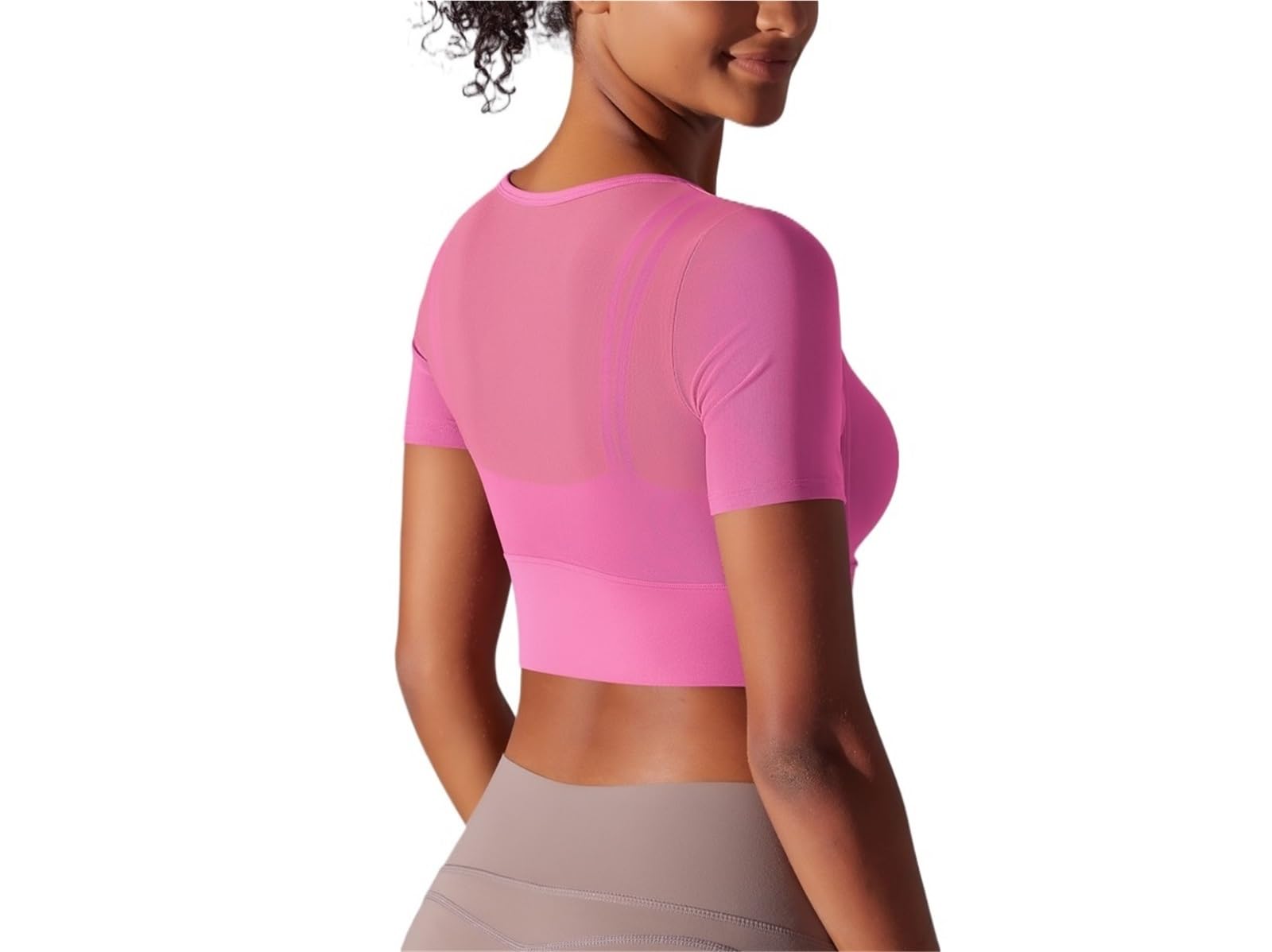 Tinta unita Yoga Manica Corta Sexy Doppio Strato Canotta Spliced Mesh Abbigliamento Fitness Running Reggiseno Sportivo Donne