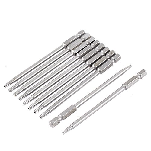 Sourcingmap 100mm T15 Hex Shank Magnetic Security Torx Screwdriver Bits Tool 10pcs, Variety pack