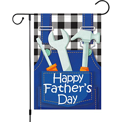 Louise Maelys Happy Fathers Day Garden Flag 12x18 Double Sided Burlap Buffalo Check Plaid Garden Banners Vertical for Daddy Papa Grandpa Outdoor Home Decoration Sign