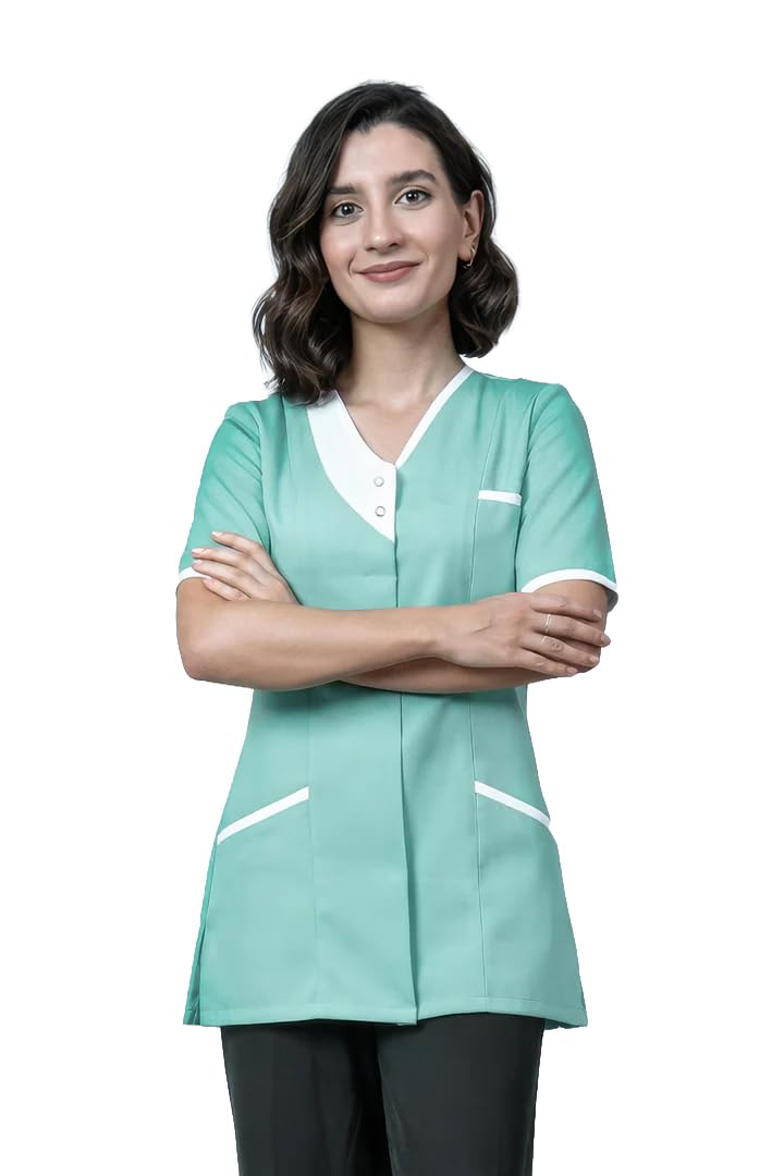 John & Smith London Women’s Premium Healthcare Scrub Top Uniform for Home Care, Hospitals, Clinics, Care Homes, Beauty Spa & Wellness Roles | Belgravia Asymmetric Tunic Aqua WH 10