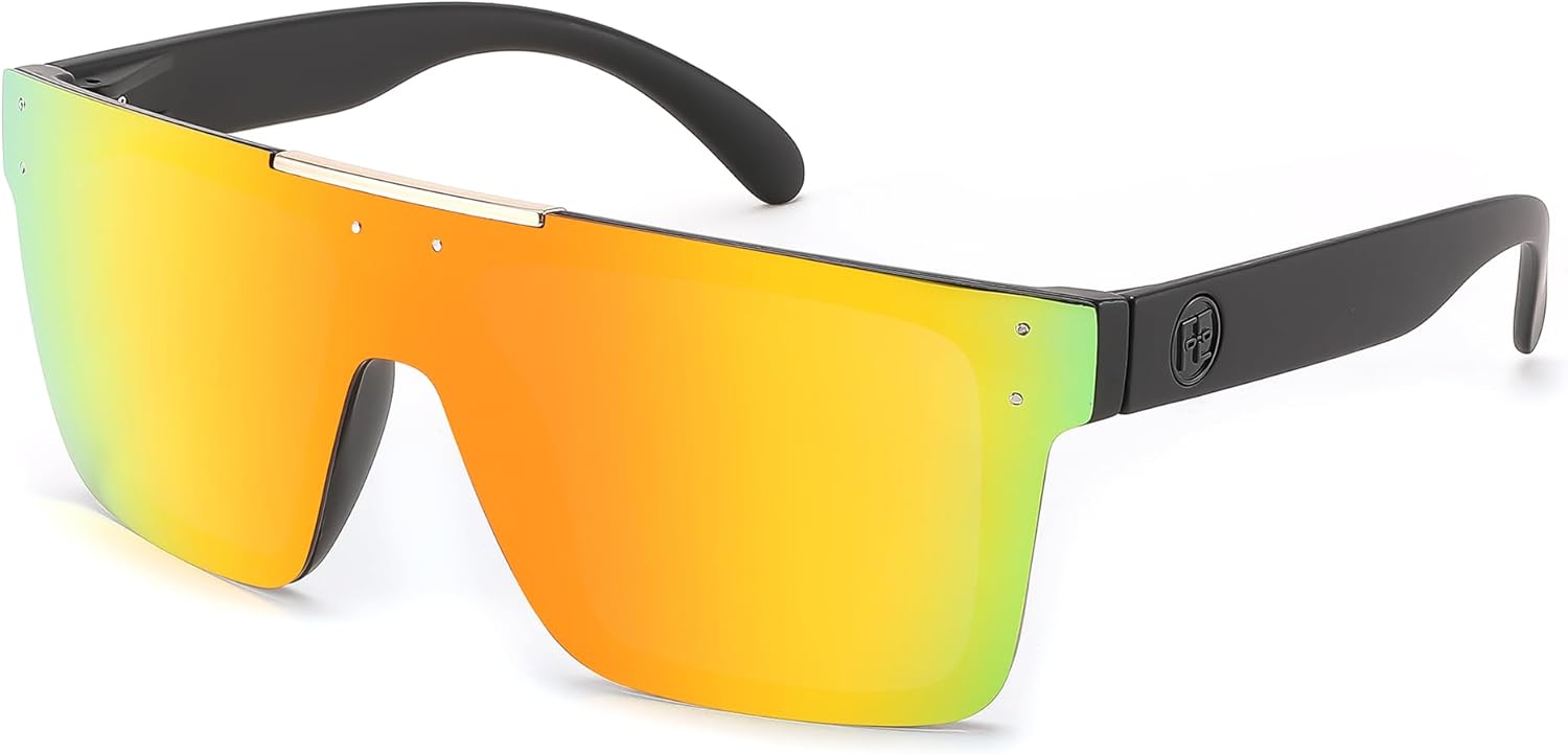 FEISEDY Men Women Sunglasses Polarized B2367+B2990 Red Gold Mirrored + Green Mirrored Lenses