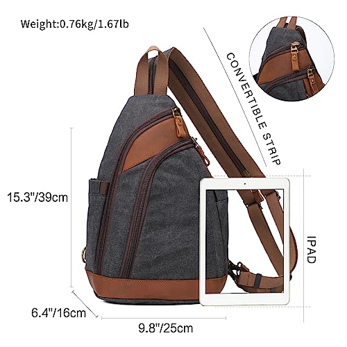 Mochila tipo sling de canvas negra para ciclismo y senderismo miniatura 2