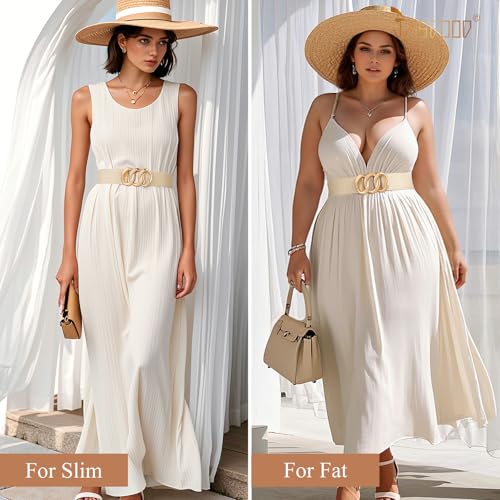 JASGOOD Wide Straw Woven Stretchy Belt for Women Boho Braided Elastic Dress Waist Belt for Ladies,Beige4