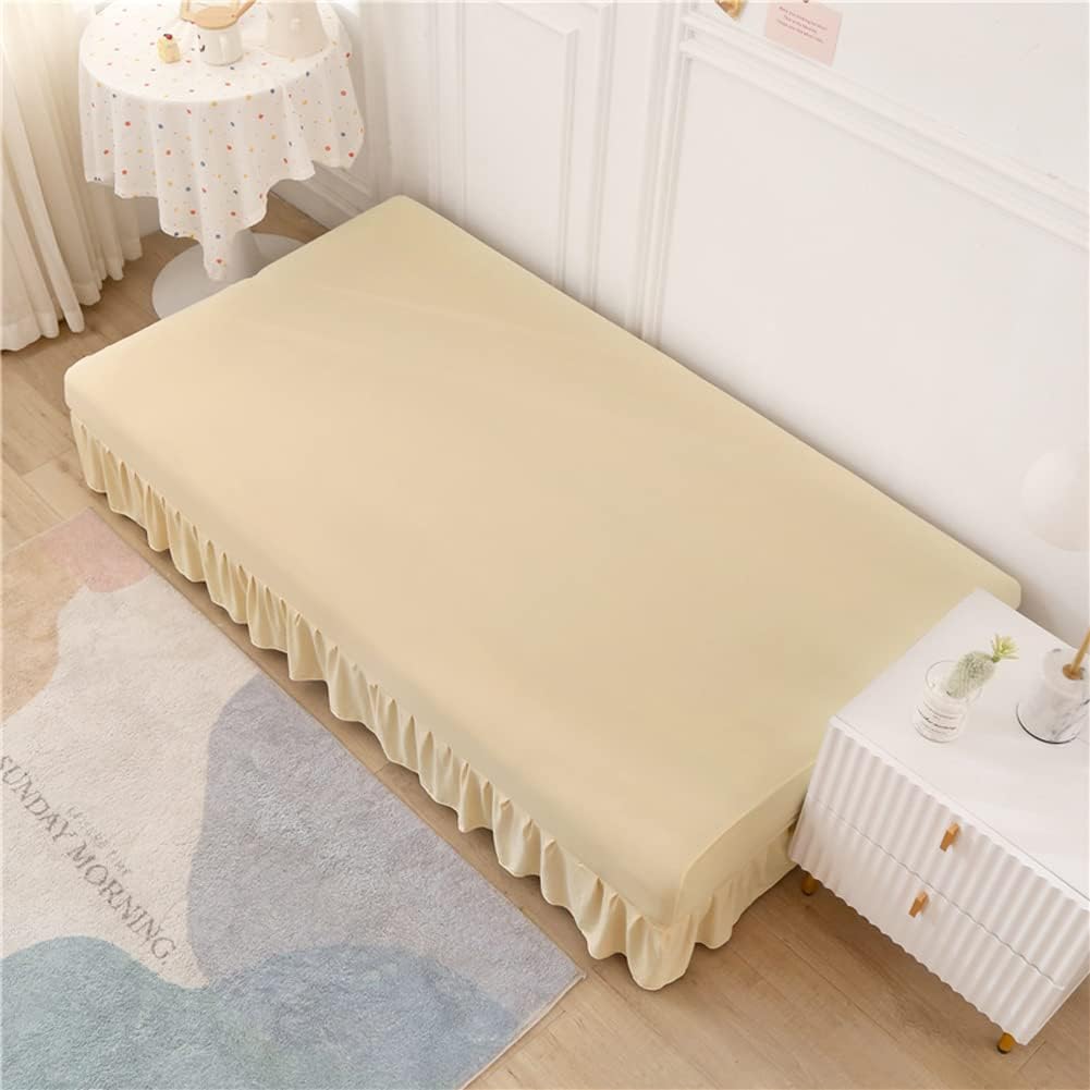 Futon Cover-Stretch Armless Futon Covers Full Size With Skirt Ruffled Futon Sofa Cover Washable Folding Sofa Bed Cover Soft Futon Couch Cover Slipcover With Elastic Bottom For Kids,Pets(Beige)