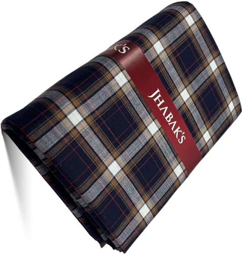 Image of JHABAK'S Cotton Blend Unstitched Checkered Fabric for Men - 2.35m Shirt Piece / 3m Kurta Piece - Width 36 Inches