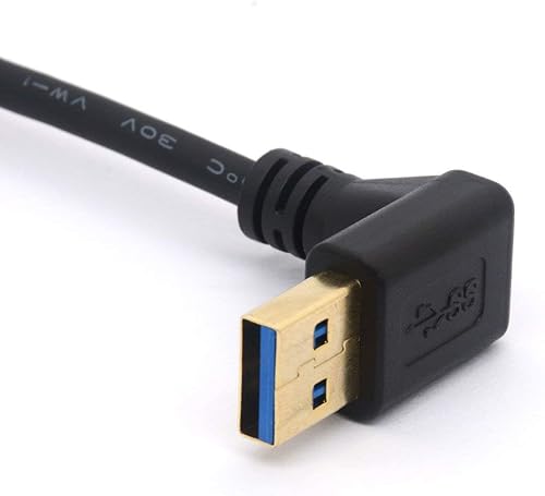 Miniatura 2 de Cable de extensión USB tipo C de 9.8 in, chapado en oro, USB 3.0 macho a 90 grados hacia arriba en ángulo descendente, cable tipo C, cable adaptador