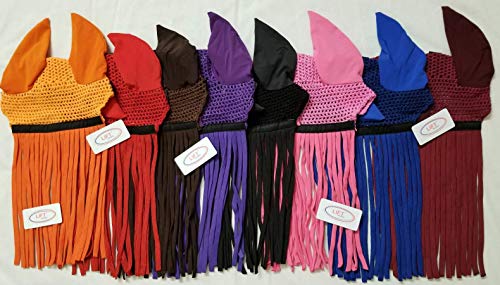 Lift Sports Horse/Full Fly Bonnet with Ears Net with Fringes Fly Veil Mask Hood Cotton Crochet Hand Made Breathable Protect Equestrian Tack Shows (Orange)