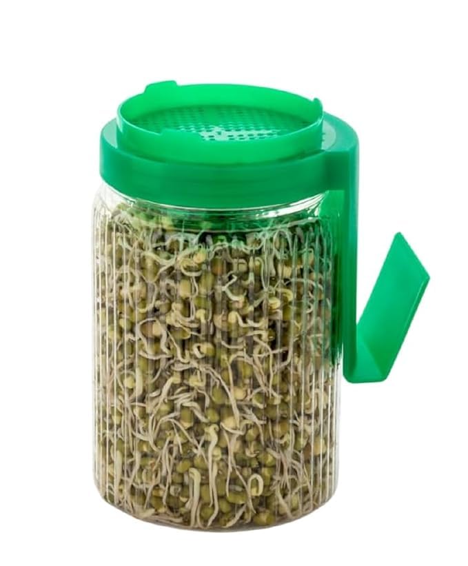 Image of Roktry Sprouts Maker plastic jar,urable & Reusable Sprouter for All Seeds and Beans, BPA-Free with 300-Hole Mesh Lid for Airflow, Odor-Free, Easy Drainage, and Hygienic Glass Design - Green