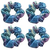 4 Pack Shimmery Rainbow Mermaid Metallic Gymnastics Hair Scrunchies Stripes Hair Ties Hair Eleastic