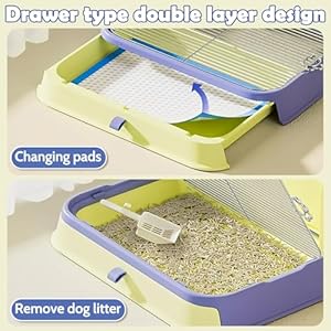 PINVNBY Dog Potty Toilet with Wall Column, Indoor Pet Dog Training Toilet Potty Tray, Portable Training Pee Pads Holder, Removable Mesh Dog Litter Box for Dogs(Green-Blue)