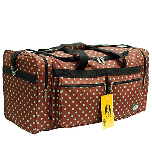 "E-Z Tote" Polka Dots Duffle Bag/Gym Bag/Travel Bag Size 30" with 4 Colors (Brown/Aqua Dots)2
