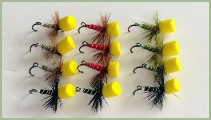 12 Pack Suspender Dink- 4 Colours, choice of size, fly fishing (12, 12)
