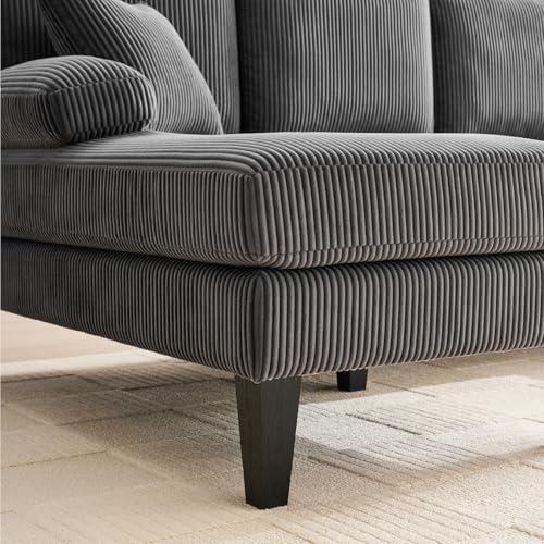 Image of 98 inch Sectional Couches for Living Room, U Shaped Couch with 18 inch Seat Height, 4 Seater Couch Set with Double Chaise for Apartment, Living Room Sofas, Corduroy, Grey