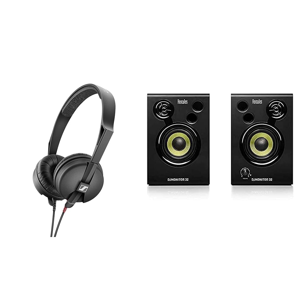 Sennheiser HD 25 Auriculares DJ Supraaurales Ligeros & Hercules DJMonitor 32-2 Altavoces Activos de monitorización de 15 vatios RMS