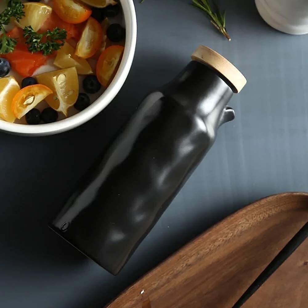 Botella dispensadora de Aceite y vinagre de cerámica con tapón de Corcho: Botella de 400 ml para Aceite de Oliva y Salsa de Soja, Ideal para Usar en la Mesa de la Cocina.