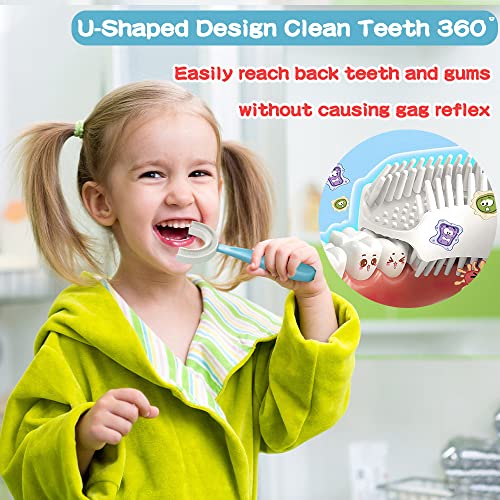Image of YOTEE U-Shaped Toothbrush Kids 2 PCS - Toddler Toothbrush with Food Grade Soft Silicone Brush Head, Manual Whole Mouth Tooth Brush for Kids Age 6-12(Purple+Yellow)