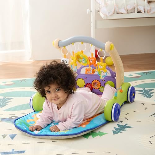 Image of Amazon Brand - Supples 2 in 1 Musical Baby Play Gym with Convertible Walker | Push Walker with Play Piano, Lights, Rattles & Tummy Time Mat for Babies & Toddlers | World Wildlife Day Edition