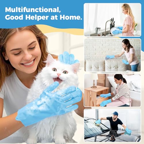JINHUIYUAN-Pet-Grooming-Gloves-Dog-Washing-Gloves-with-Silicone-Teeth-Dog-Bathing-Shampoo-Brush-Heat-Resistant-Five-Finger-Design-for-Bathing-Massaging-Hair-Removal-Suitable-for-Dogs-and-Cats